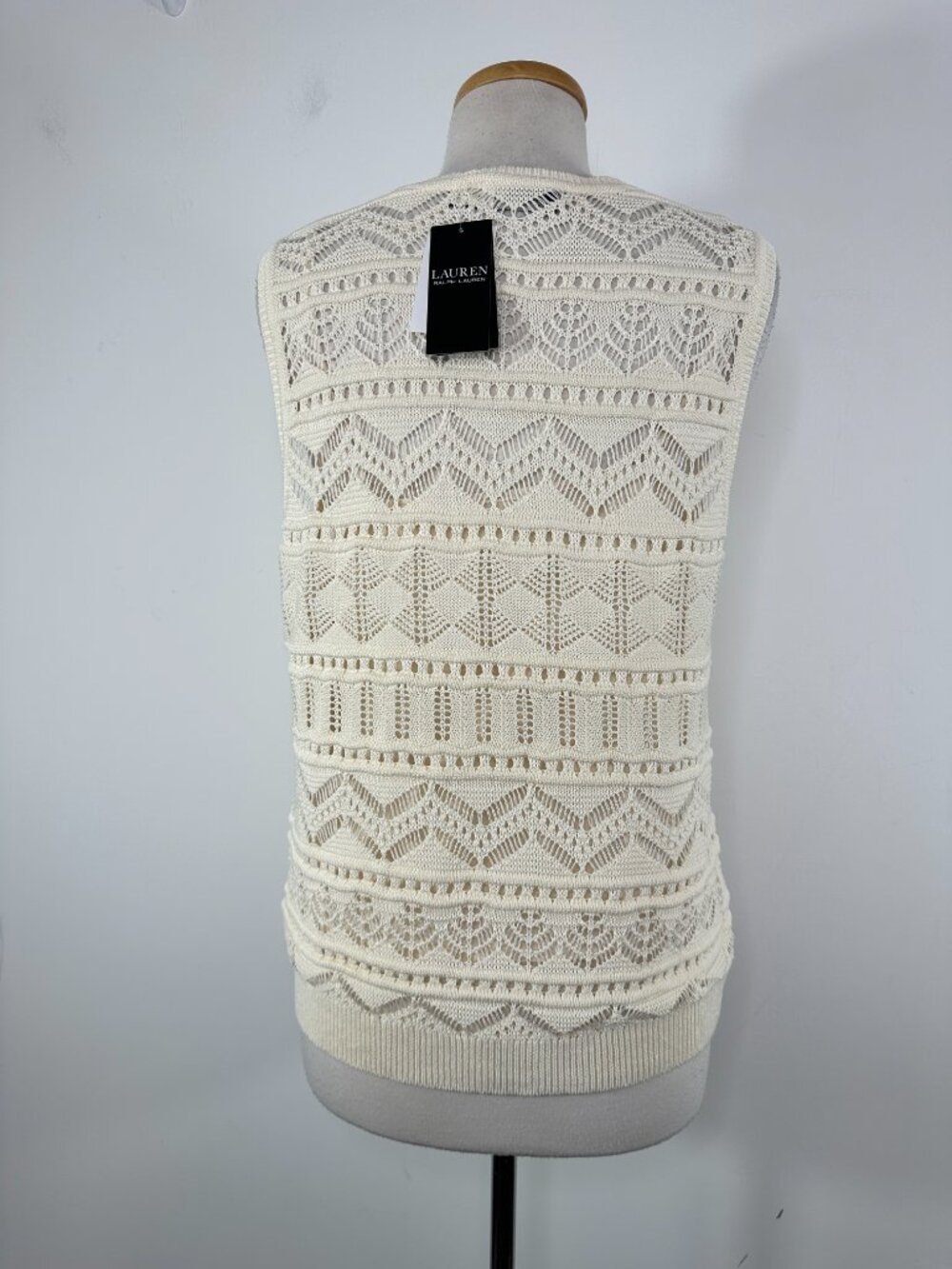 NWT Ralph Lauren Cream Black Label Sleeveless Crochet Knit Top Women's Sz XL - Picture 6 of 16
